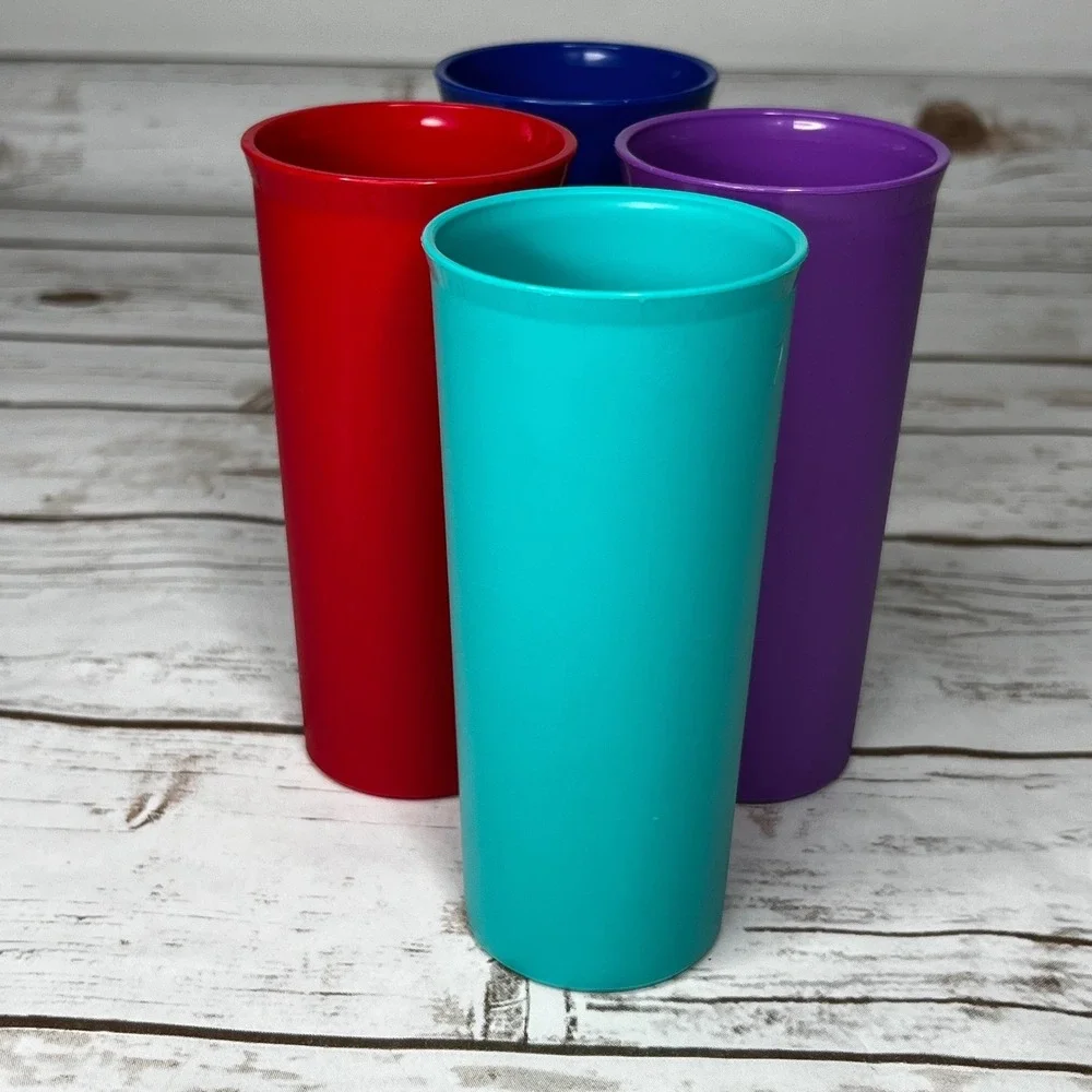VTG Tupperware Tumblers Multicolor Retro Plastic 16oz Set‎ of 4 115-12 6.5